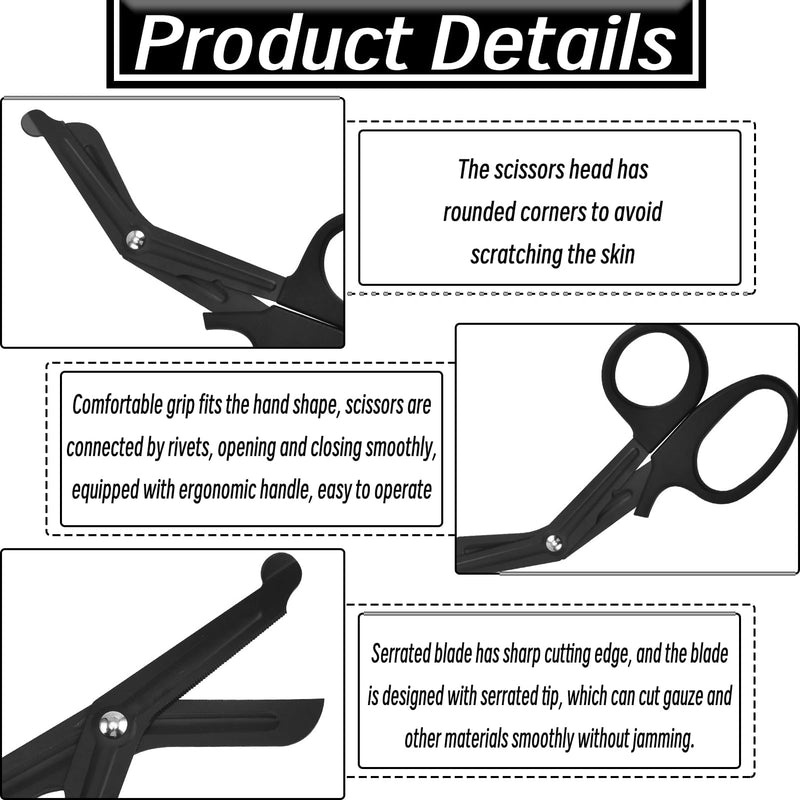 Pack of 2 medical bandage scissors, bandage scissors, rescue scissors, bandage scissors, emt and trauma scissors, stainless steel bandage scissors for nurses, medical students, emergency room, black