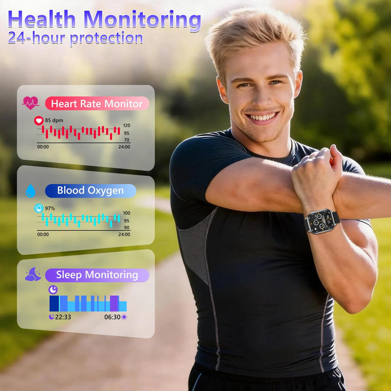 Smart Watches for Men Women with Built-in Camera 2.01" Touch Screen Play local music Save music Fitness with Heart Rate/SpO2/Sleep Monitor IP67 Waterproof Smartwatch for Android iOS 100+ Sports Modes