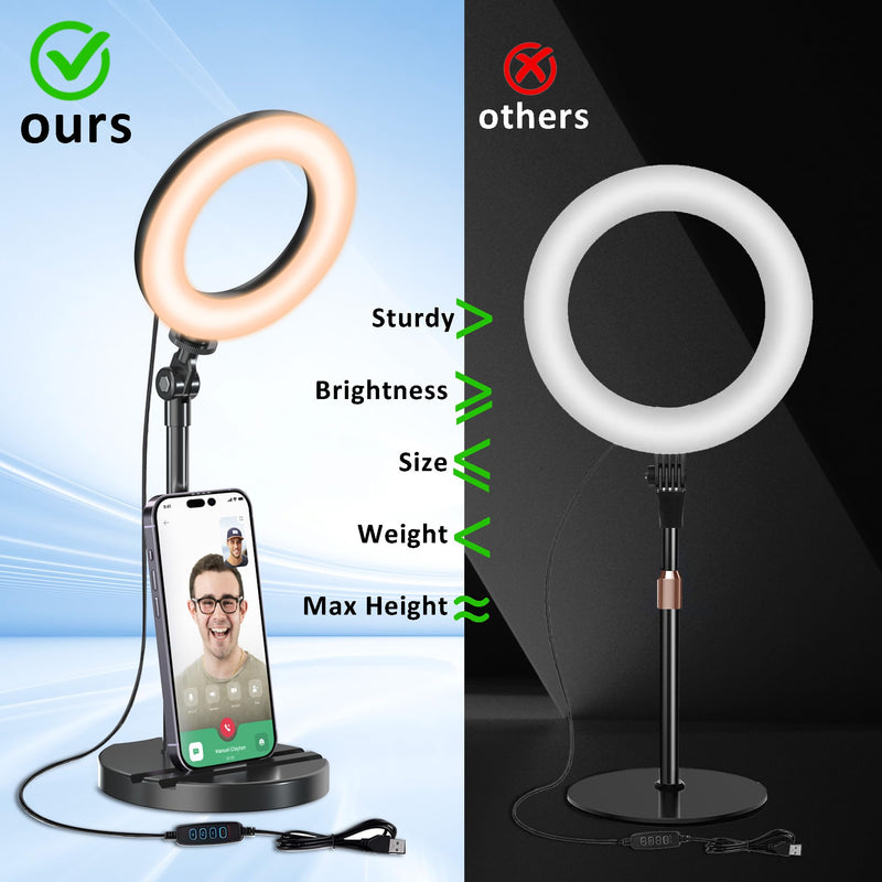 Desk Ring Light with Telescopic Stand, Travel Desktop Hola Light for Phone Selfie Laptop Zoom Video Calls Makeup Tiktok Reels Live Streaming