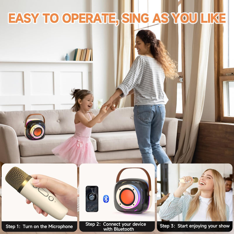 [AUSTRALIA] - Karaoke Machine with 1 Wireless Mircophone for Adults Kids, Portable Bluetooth Karaoke Speaker with 3.5" Full-Range Speaker and Colorful LED Lights, Support USB/TF Card/AUX (1Mics) 1Mics 
