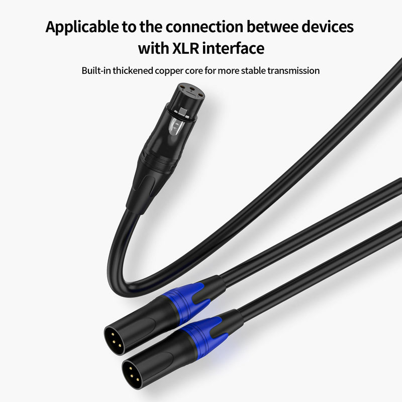 XLR Y Splitter Cable 2 Male to 1 Female, Microphone XLR Breakout Cable Balanced Left and Right Dual Male to Single Female, for Mixer/Speaker/MIC, 10FT-2Pack 1 Female to 2 Male