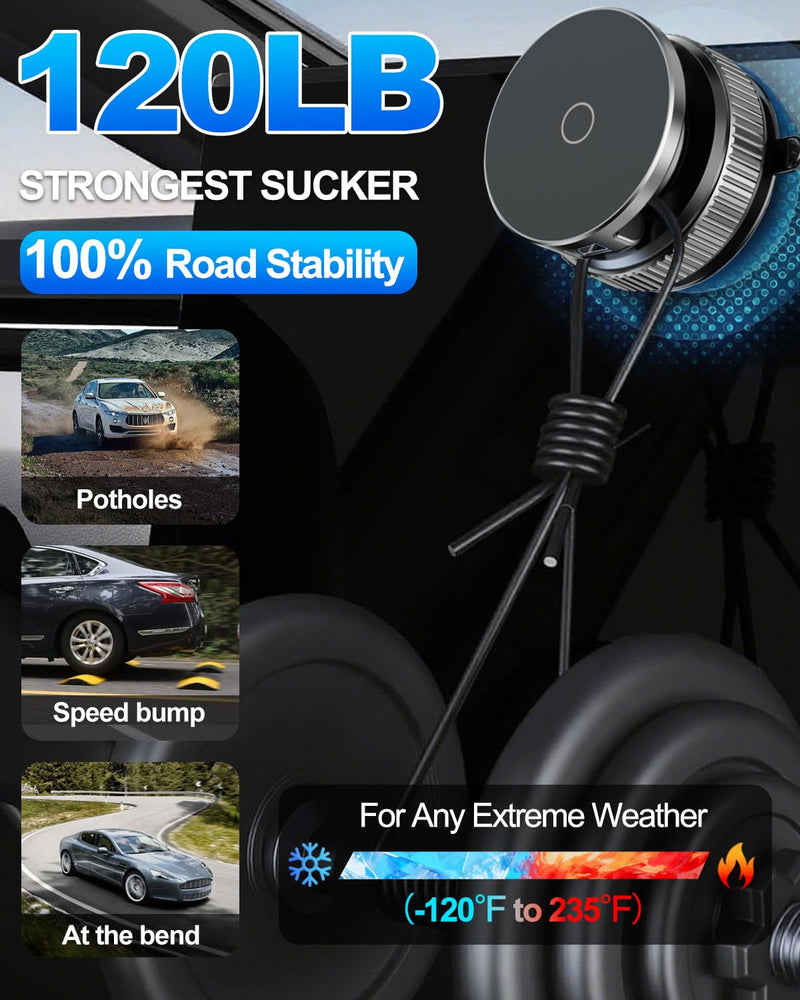 for MagSafe Car Mount, Vacuum Magnetic Car Phone Holder Stand for Your Car | [Reinforced 120LBS Ultra Suction Cup & 3000gf Magnet] 780° Cell Phone Mount Dashboard Car Holder Bracket for iPhone & Android Black 1
