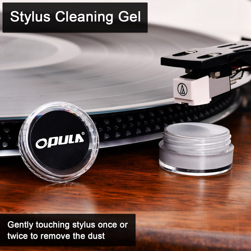 Vinyl Record Cleaner Kit - OPULA 6PCS Vinyl Records Cleaning Kit for Records Albums - Soft Velvet Record Brush, Air Blower, Turntable Stylus Gel, Cleaning Liquid, Stylus Brush, Brush for Velvet