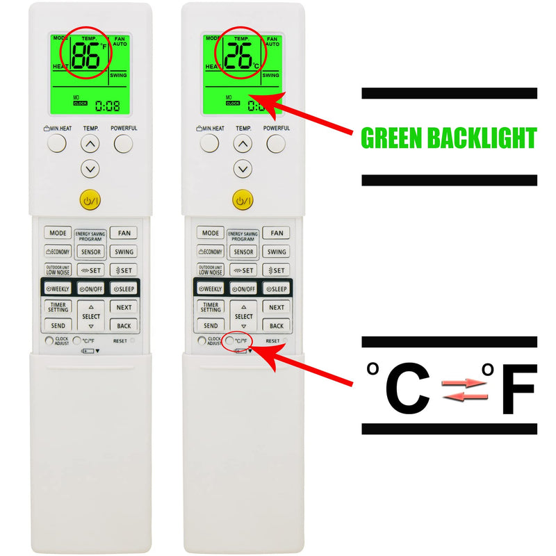 RCECAOSHAN Replacement for Fujitsu Air Conditioner Remote Control AR-RED1U ARRED1U AOU9RLS2 AOU12RLS2 AOU15RLS2 ASU9RLS2 ASU12RLS2 ASU15RLS2 Display in Both Fahrenheit and Celsius