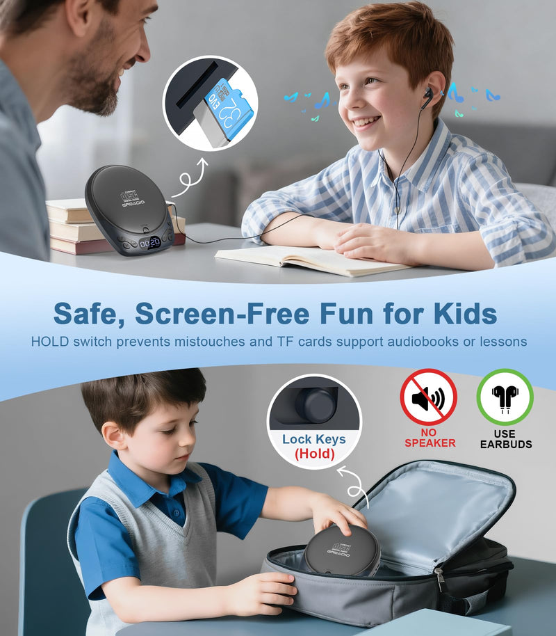 [AUSTRALIA] - Portable CD Player with Headphones, Rechargeable Discman CD Player for Car & Home, Small CD Players Portable with 60s Anti-Skip, Supports CD/MP3/WMA/TF Card/AUX, Backlit/Lock/Programmable/Timer Blue-CD Player with 1200mAh 