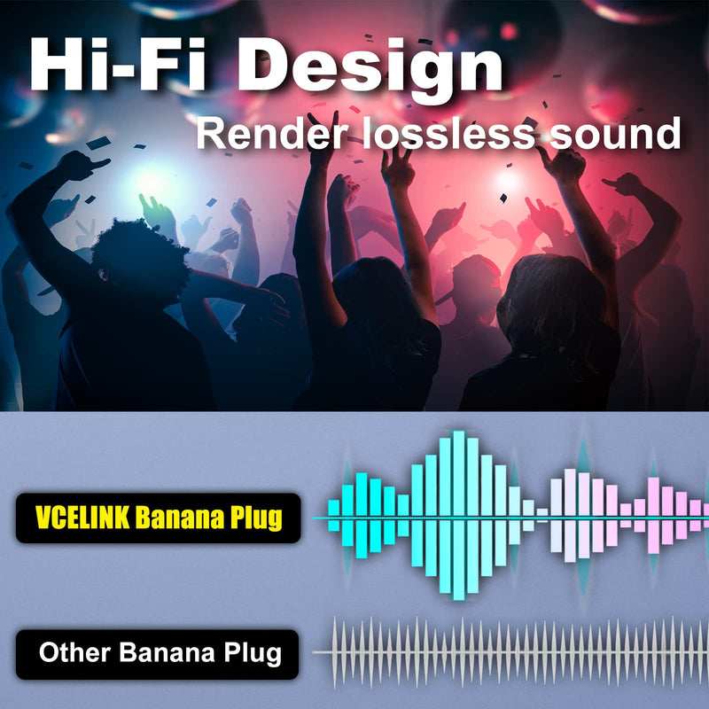 VCELINK Speaker Banana Plugs 6 Pairs/12 Pcs, 24K Gold Plated Dual-Screw Type Speaker Connector for Speaker Wire, Home Theater, Wall Plate, Audio/Video Receiver and Sound Systems (Red+Black) 6 Pair