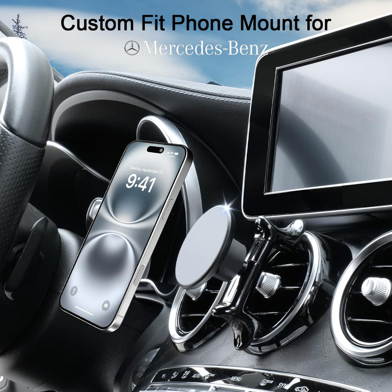 MagSafe Car Mount for Mercedes-Benz, Round Air Vent Holder with Strong Magnet, Compatible with Mercedes Benz GLC, C-Class, E-Class, A/B-Class, GLC/GLB/GLA/Sprinter, Mercedes Benz Accessories Magsafe