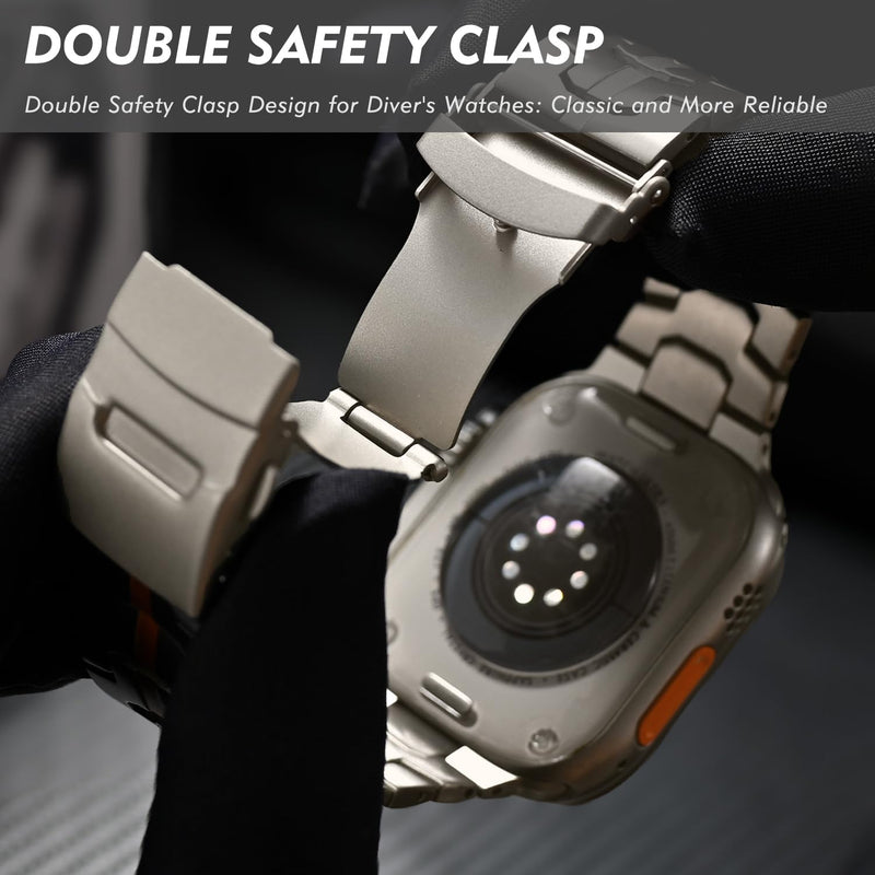 Titanium Band - Lightweight& Scratch-Resistant TA1 Titanium, Adjustable Replacement Strap with Folding Clasp, Compatible with Apple Watch 41mm 42mm