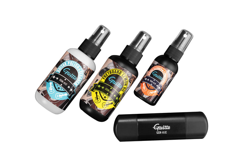 GUITTO Guitar Cleaning Kit All in One - Guitar Care Kit with Fretboard Lemon Oil, Guitar Polish, String Cleaner for Acoustic Guitar, Electric Guitar, Bass - Microfiber Cloths GSN-01