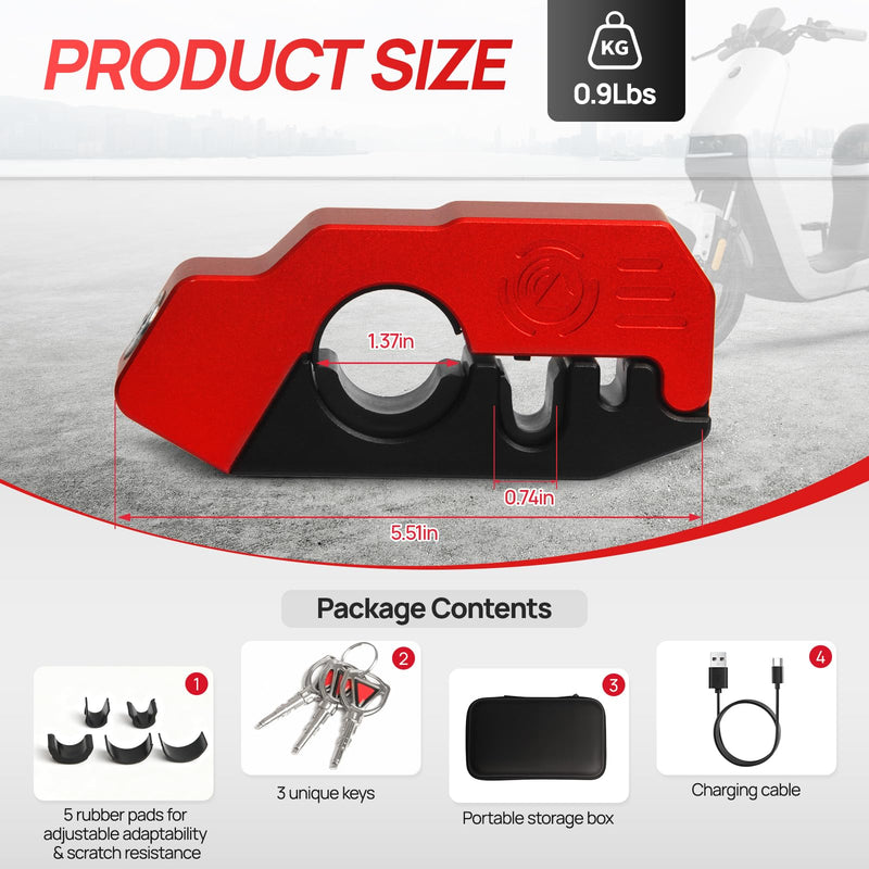 [AUSTRALIA] - Motorcycle Locks Anti Theft, 130DB Alarm Motorcycle Grip Brake Lock, Heavy Duty Handlebar Throttle Lock Waterproof Alarm System for Moped, Bike, Scooter, ATV (Red) Red 