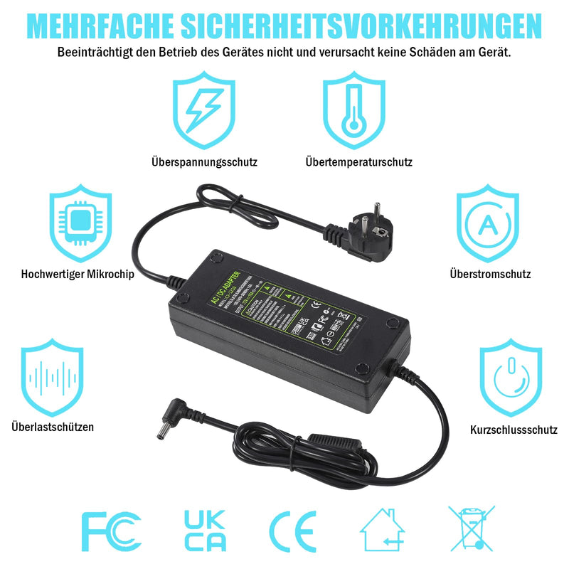 12V 10A Power Supply Adapter, AC 100V-240V to DC 12V 10A 120W Voltage Converter LED Transformer Power Supply 5.5 mm x 2.5/2.1 mm Plug for LED Strip Module Light CCTV Cameras 3D Printer 12 V, 10 A, 120 W