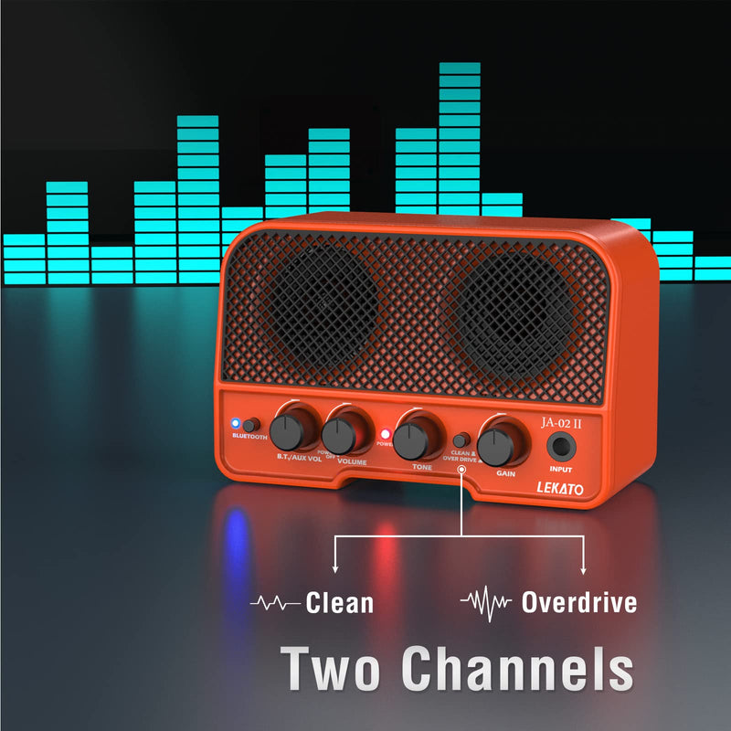 LEKATO Mini Guitar Amp, 5W Rechargeable Electric Amplifier, Clean&Overdrive Effects Bluetooth Guitar Amp Portable for Daily Practice,Orange Orange