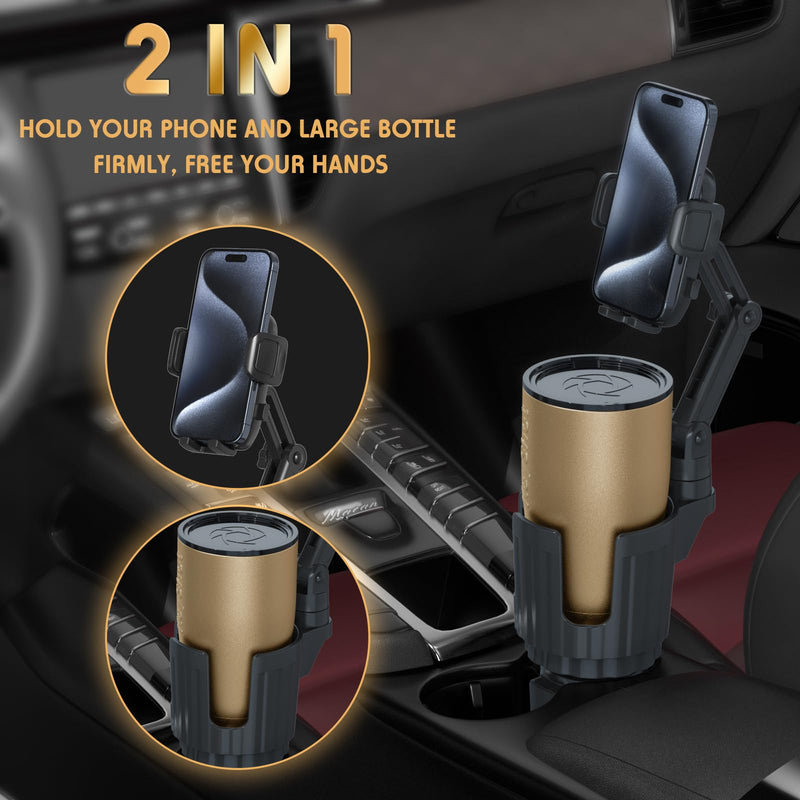 Phone Holders for Your Car, 2 in 1 Universal Stable Cup Car Phone Holder | Adjustable Base with Phone Mount, Hand Free, Long Arm, Non-Slip, 360°Rotation Cup Holder Phone Mount for All Smartphones Black
