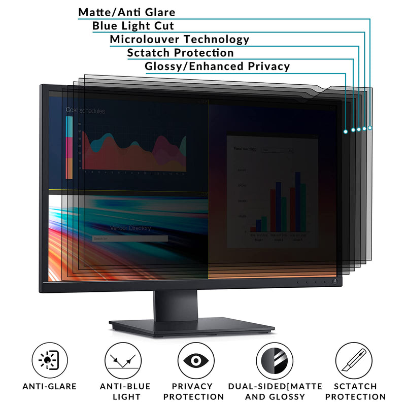 23 inch Computer Privacy Screen Filter - Compatible 16:9 Aspect Ratio Widescreen Monitor - Blue Light Filter - Anti-Glare & Anti-Scratch Protector Film (23" Widescreen (16:9)) 23" Widescreen (16:9 )