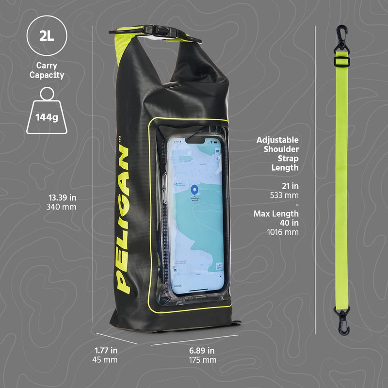 Pelican - Marine Series - IP68 Waterproof Floating Pouch + Roll Top Dry Bag (2L) - Black/Hi Vis Yellow