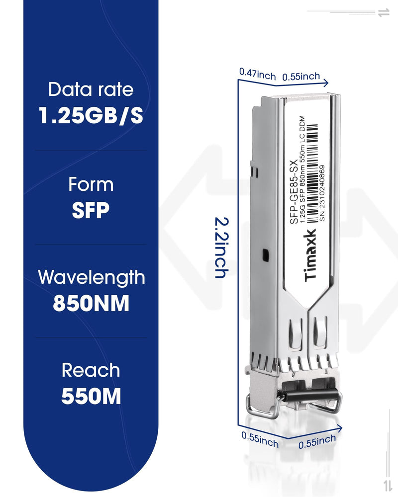 1.25G SFP 1000Base-SX Gigabit Multimode LC Duplex Transceiver Module, 850nm, up to 550m, Compatible with Cisco, Ubiquiti, Mikrotik, Netgear, D-Link, Linksys and More