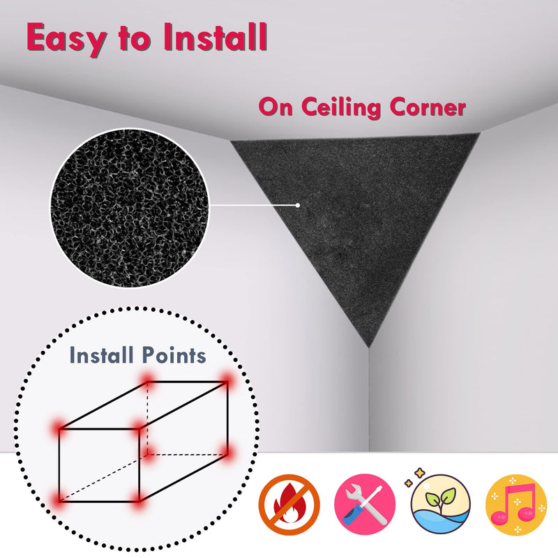 4 Pack Bass Traps for Ceiling Corner 16.5" Triangle 12" Depth Triangular Pyramid Acoustic Foam Bass Trap Sound Proofing for Home Studio Booth Low to High Frequency Sound Absorption Foam Triangular Pyramid Bass Traps