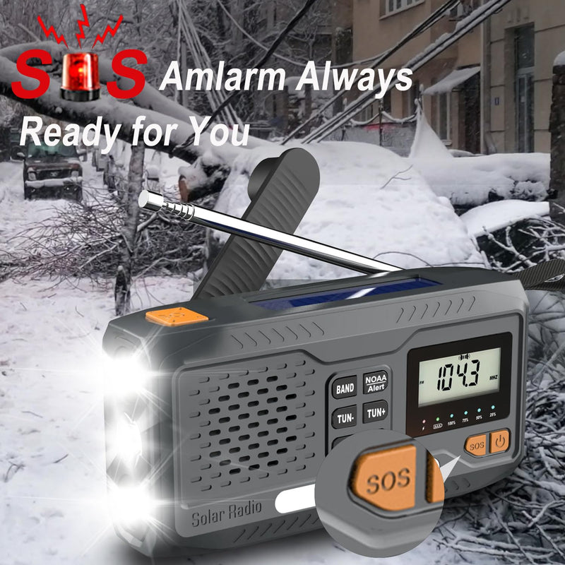 [AUSTRALIA] - 7400mWh Solar Hand Crank Emergency Weather Radio, NOAA/AM/FM Wind Up Radio with Flashlight, Cell Phone Charger, SOS Alarm, Digital Display for Hurricane Survival Camping Outdoor 