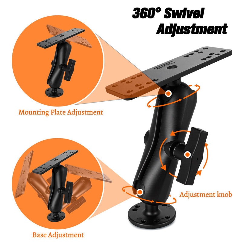 Aluminum Fish Finder Mount with 1.5"/C Size Ball, 5.9" Arm Marine Electronics/Depth Finder Mount. High Salt Water Resistant, Compatible with Garmin, Lowrance, Humminbird,and More Medium Arm