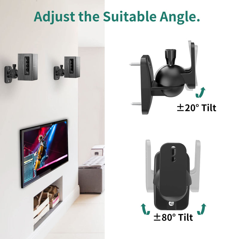 [AUSTRALIA] - HomeMount Speaker Wall Mount Brackets - Surround Speaker Wall Mounts Kit, Bookshelf Speaker Wall Screws Mounts, Hold up to 8 lbs, 2 Pack, Black 2P-Black 