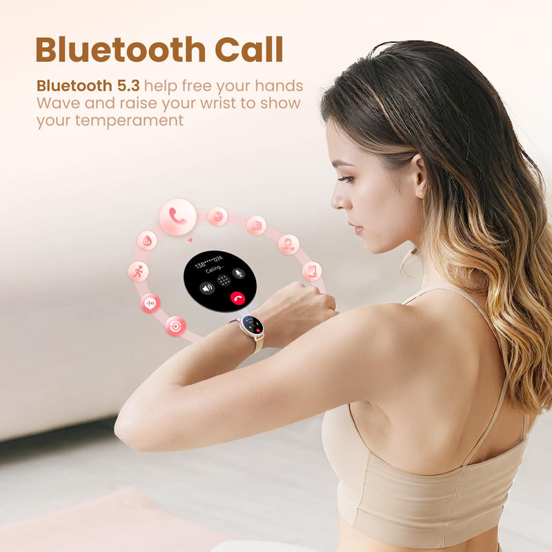 Smart Watches for Women Android/iphone, Fitness Tracker with Calls&Answer | IP68 Waterproof/Activity Pedometer/ Heart Rate/SpO2 Monitor/100+ Sports Model, Two Bands Gold Pink