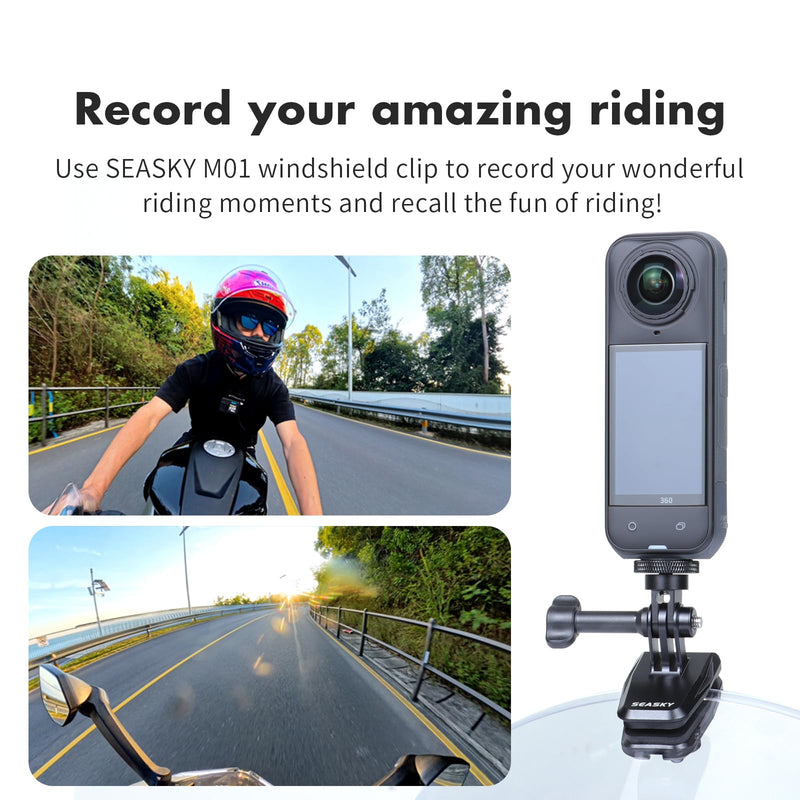 [AUSTRALIA] - SEASKY M01 Motorcycle Motorbike Windscreen Clamp Mount Accessories for Gopro Hero 13 12 11 10 9 8 7 DJI Action 6 5 4 3 for insta360 X5 X4 X3 X2 X RS Sports Action Camera Aluminum Alloy 