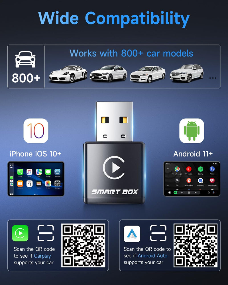 Ultra-Compact Wireless CarPlay Adapter – 65% Smaller Metal Housing, 2-in-1 for iPhone & Android, WiFi 6 & BT 5.4, Zero Latency, Plug & Play, Fits 800+ Cars (2015+) (Silver) silver