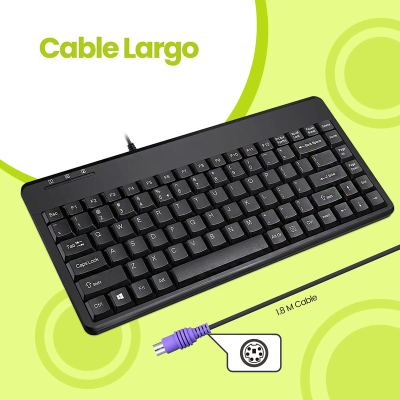 Perixx PERIBOARD-409P ES Mini Teclado con PS2 Cable - 314x146x20mm - Negro - QWERTY Español