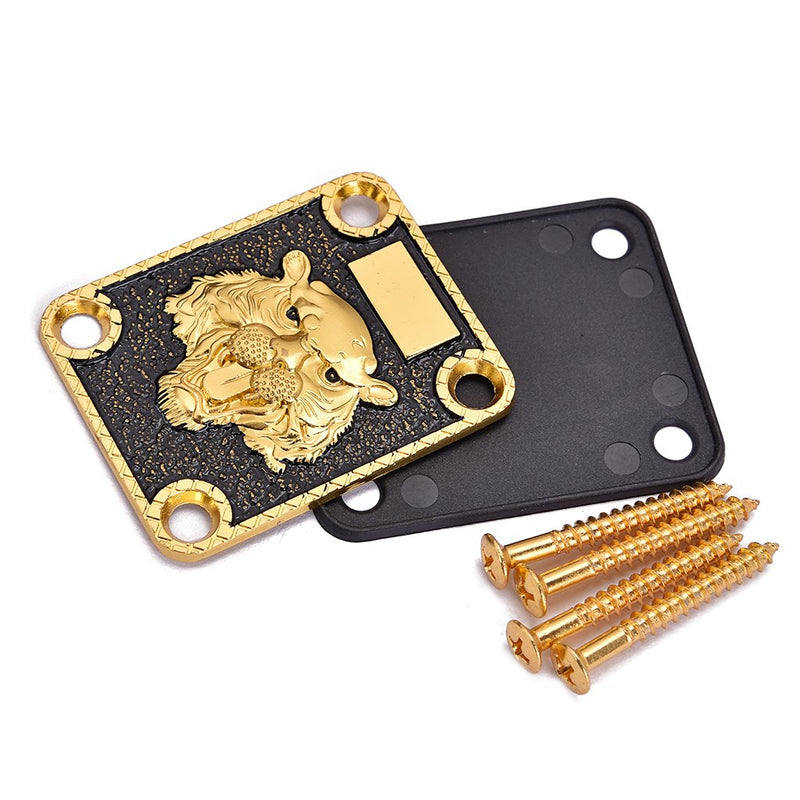 Alnicov Guitar Neck Plate， Guitar Neck Plate Engraved Animal Head Pattern for Electric Guitar