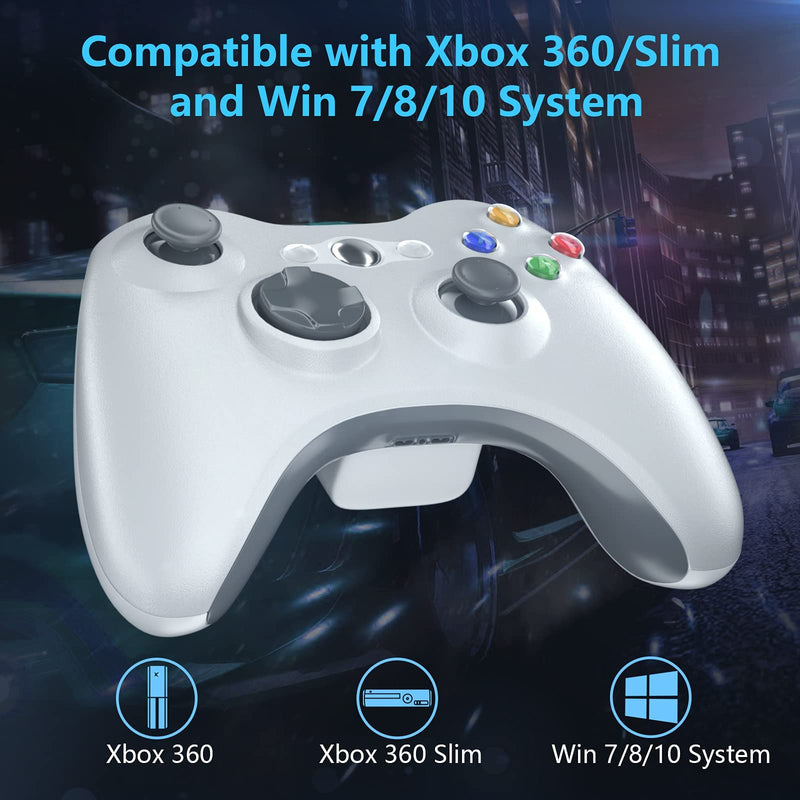 Wireless Controller for Xbox 360, 2.4GHZ Gamepad Joystick Controller Remote for PC Windows 7,8,10 with Receiver Adapter, White