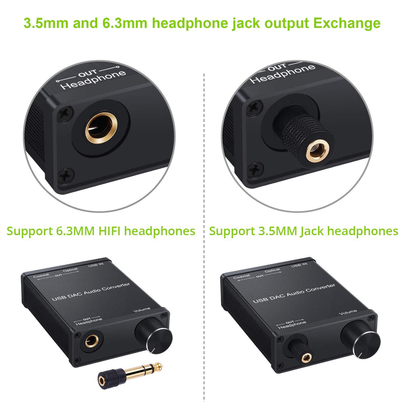 LiNKFOR USB DAC and Headphone Amplifier, Coaxial/Optical/6.35mm Headphone Output, USB to Coaxial S/PDIF Digital to Analog Converter Comaptible with Windows XP 7 10 and Mac PS4 PS3 USB DAC with Amps