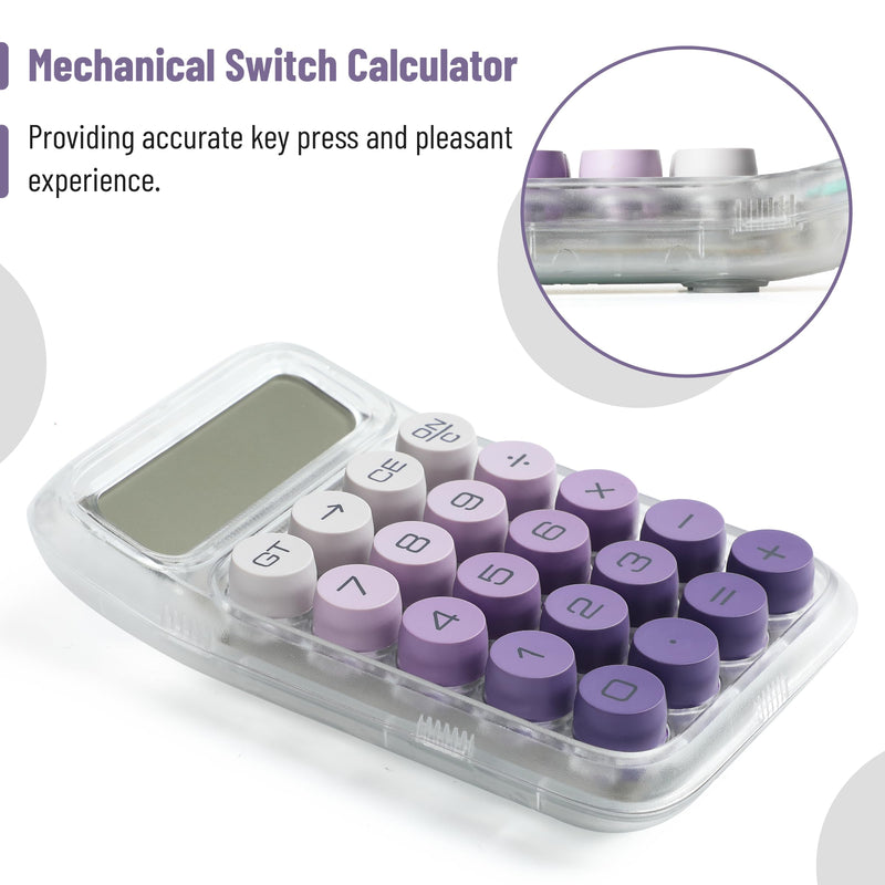 Mr. Pen- Mechanical Switch Calculator, 10 Digits, Purple Calculator, Transparent Body, Large LCD Display, Big Buttons Mechanical Calculator Desktop Calculator, Cute Calculator, Aesthetic Calculator