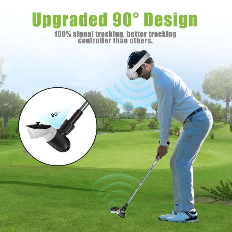 YOGES VR Golf Club Handle Compatible with Meta Quest 3 / Oculus Quest 2, Adjustable Length Realistic Golf Club Attachment Accessories, Virtual Reality Grips (ONLY for Right Controller) Black/Grey