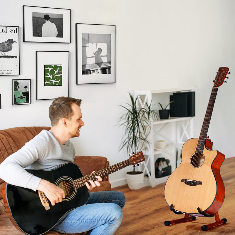 Wood Guitar Stand,Folding A- Frame Floor Guitar Rack for Guitars,Bass, Strings Instrument,Acoustic Guitar Display Rack (MA-38G Mahogany) MA-38G Mahogany