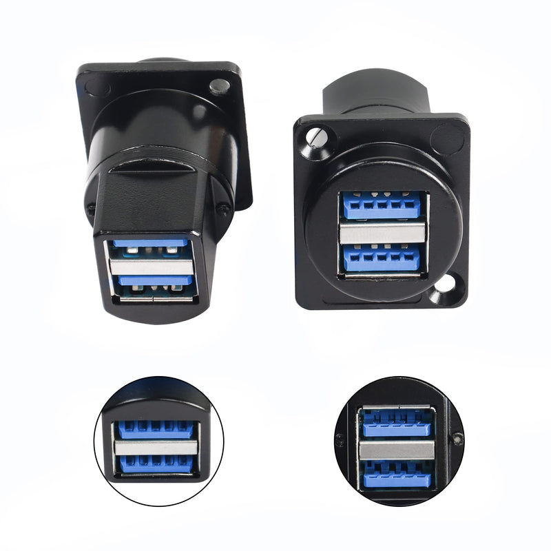 QIANRENON Dual USB 3.0 D Panel Mount Solderless Connector, USB 3.0 Female to Female Coupler Socket Panel Mount Pass Through Adapter，Fixed Panel Front and Rear Straight USB Extender