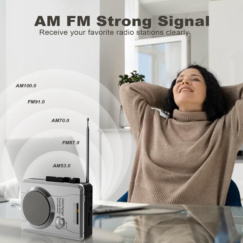 [AUSTRALIA] - Portable Cassette Tape Player Recorder, Retro AM FM Radio, Compact Cassette Audio Recorder with 3.5MM AUX Jack, Built-in Loud Speaker & Microphone, Auto Reverse, Removable Belt Clip 