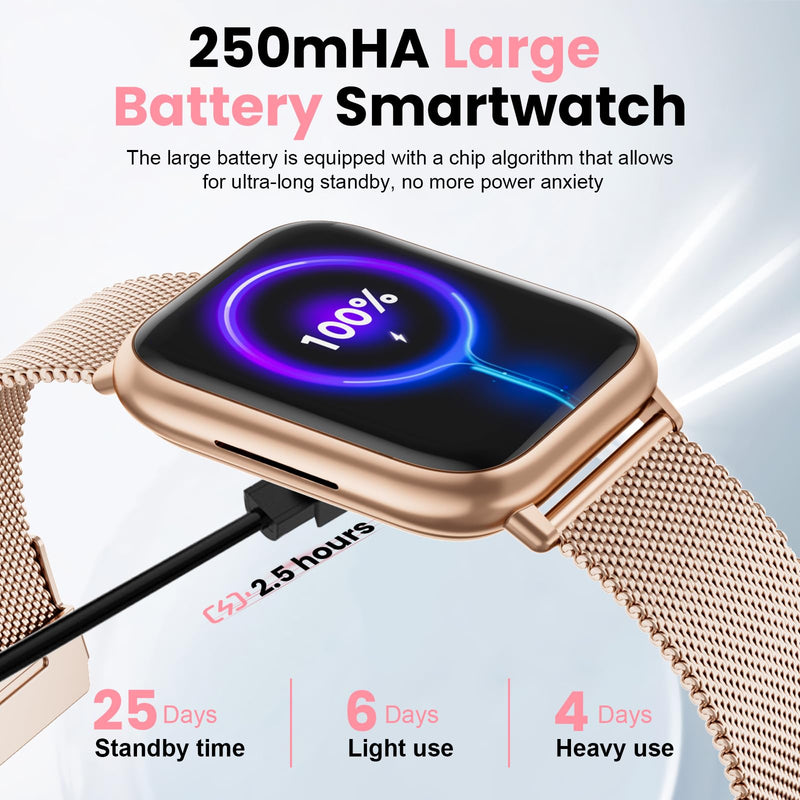 Smartwatch for Women, 1.83” Fitness Watch with Blood Pressure, Calls/Messages, Female Cycle Tracking, Heart Rate & Sleep Monitor, IP68 Waterproof for Android & iPhone (Rose Gold) Rose Gold