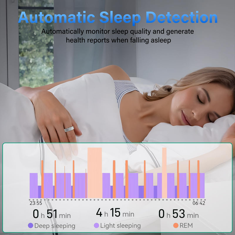 Smart Ring Fitness Tracker Ring for Men and Women - Health Heart Rate Ring with Activity Tracker, Sleep Monitor and Oximeter, No Subscription Fee, Remote Photography, IP68 Waterproof (Silver, 12#)