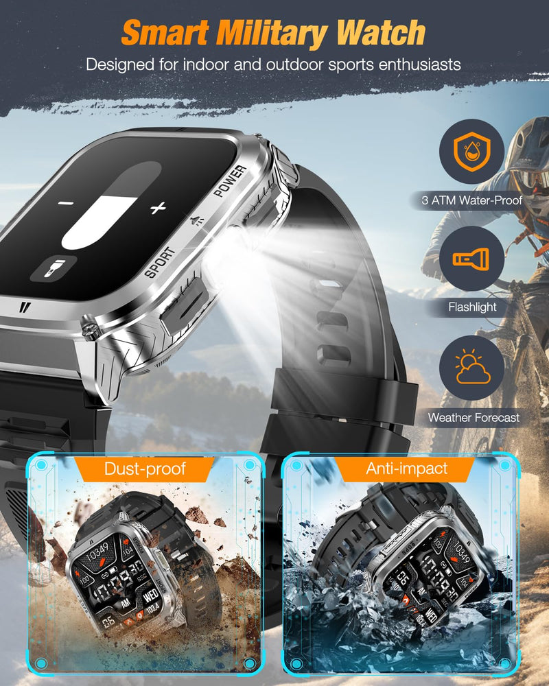 Rugged Durable Smartwatch for Men - 1.83" AMOLED Touchscreen, GPS Map | Military-Grade Tactical Watch, Bluetooth Calling, 7-Day Battery Life Silver