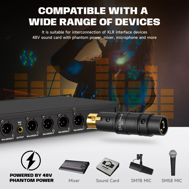 [AUSTRALIA] - Bolanle Microphone Preamps 28dB Gain XLR Male to Female Adapter with Gold-Plated Connectors, 48V Phantom Power for SM7B/SM58 Mics, Mixer, Sound Card (Black) BLACK 