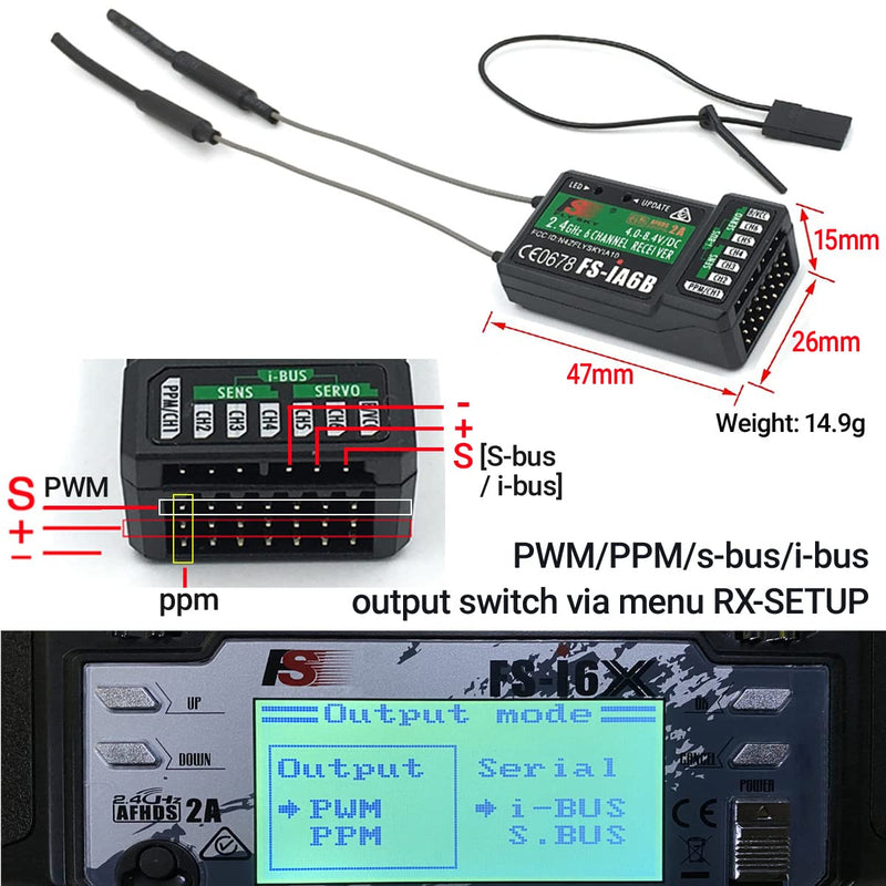 [AUSTRALIA] - DTXMX Flysky Receiver FS-iA6B 2.4G AFHDS 2A 6Channels Support PWM/PPM/i-Bus Output Compatible Flysky FS-i6 FS-i6X FS-i6S and i10 RC Radio Transmitter 