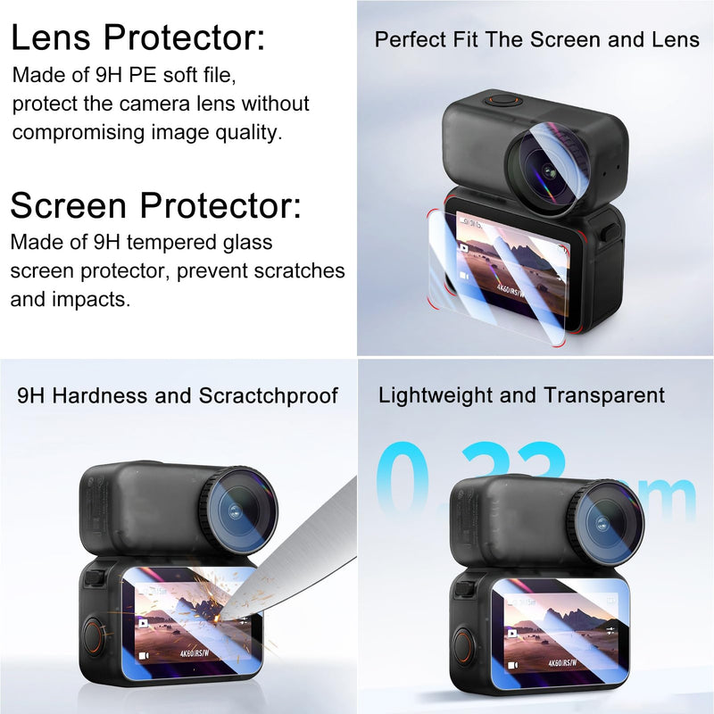 [AUSTRALIA] - Camera Protection Kit for DJI OSMO NANO-2 Packs Screen Tempered Glass + 2 Packs PC Lens Protector + Silicone Lens Cap - Anti-Scratch High Transparency Camera Accessories for OSMO NANO 