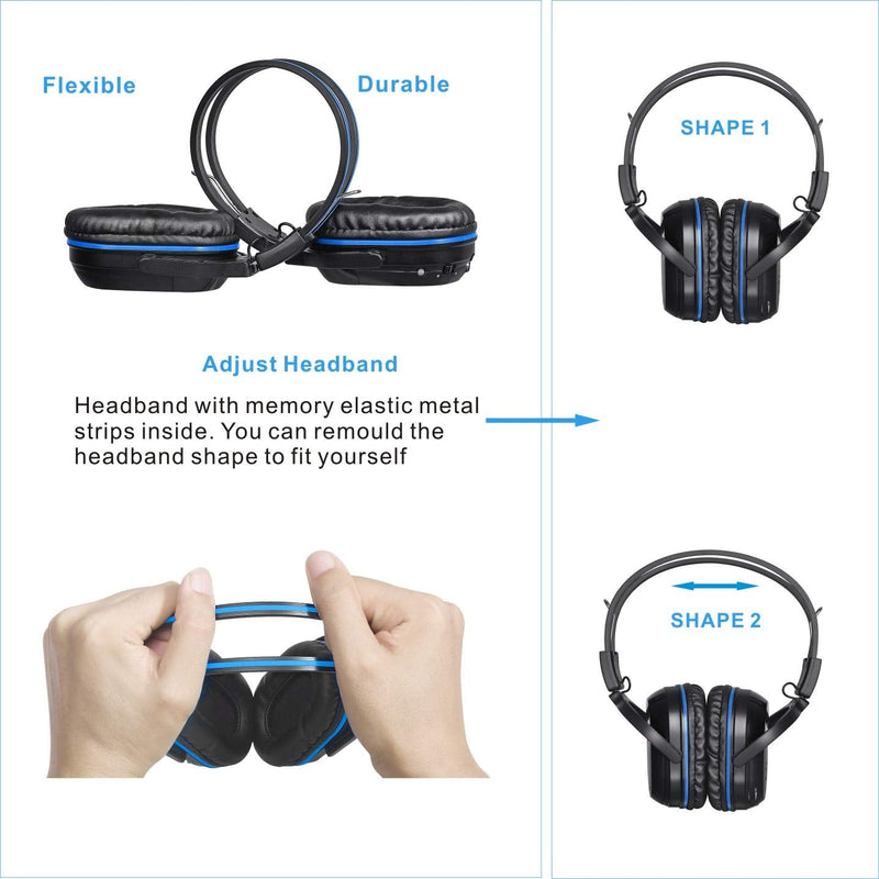 SIMOLIO IR Headphones for Car DVD, Universal Dual Channel Wireless Headsets | Durable Folding Infrared with AUX Cord & Carry Pouch for Honda Odyssey, Pilot, Toyota Sienna, uConnect, GMC Yukon, 2 Pack