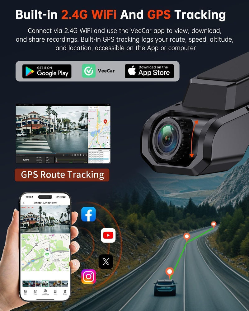 [AUSTRALIA] - Dash Cam Front and Rear, 4K Ultra HD+1080P Dash Camera for Cars, Built-in Wi-Fi GPS, Included 32GB Card, 2.0'' IPS Screen Mini Car Camera, App, Night Vision, 170°Wide Angle, 24H Parking Mode Black 