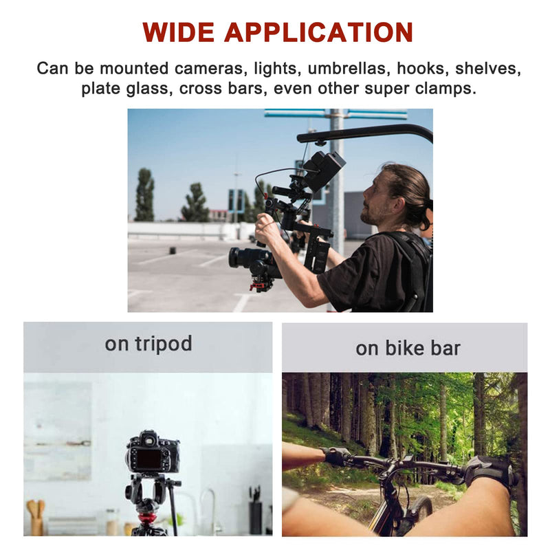 [AUSTRALIA] - Camera Mount Clamp with Double Ball Head Adapter - 2 Pack. Compatible with LED Lights, Gopro, Insta360, DJI Action, Ronin-M, Ronin MX. 360° Ballhead and 1/4’’ + 3/8’’ Thread Hole. 