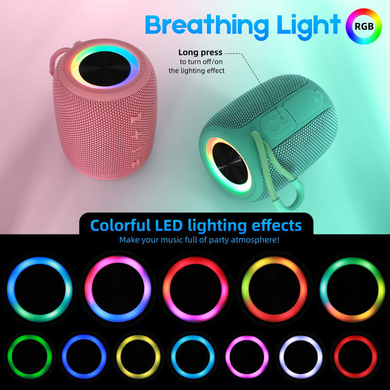 Portable Bluetooth Speaker, BT5.3 Wireless Speaker 20W Bass Diaphragms with Multi LED Light Dynamic Modes, IPX6 Waterproof 16H Playtime supports FM Mode, TF, USB for Home, Cycling, Outdoor, Beach Teal