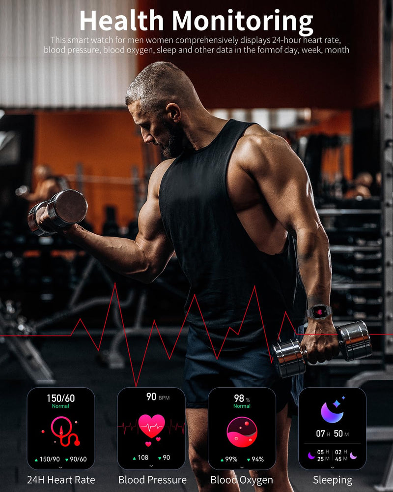 Military Smart Watch for Men with 1.96" AMOLED Screen, IP68 Waterproof Smartwatch with Bluetooth Call/Health Monitor/Sleep Monitor, 100+ Sports Moeds Fitness Tracker for iOS Android