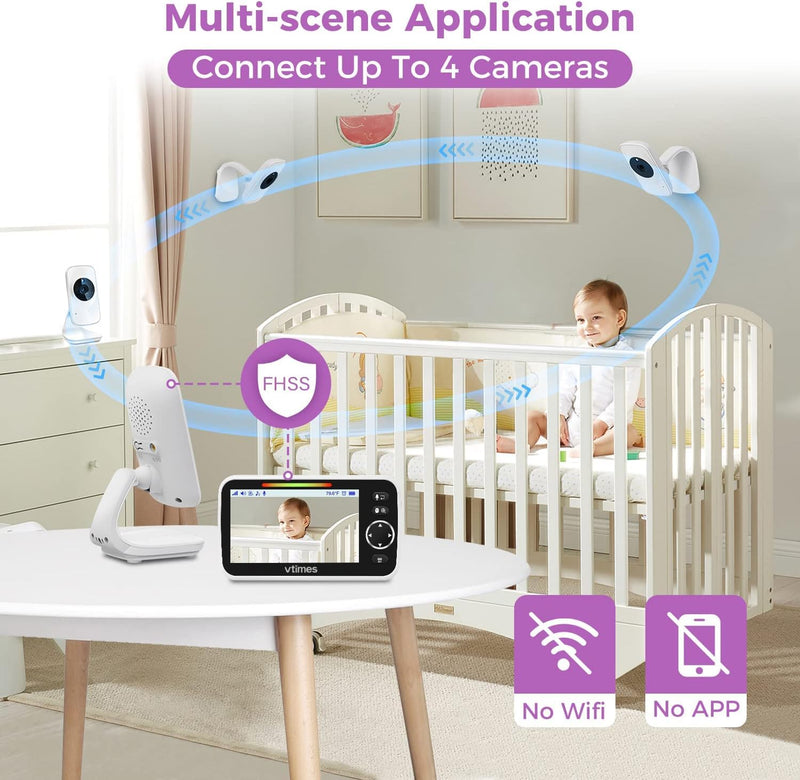 Baby Monitor Video Baby Monitor with Camera and Audio No WiFi 5" LCD Screen, Two-Way Audio, Night Vision,1000ft Range, 2X Zoom Temperature Display, Lullaby Elderly Pet