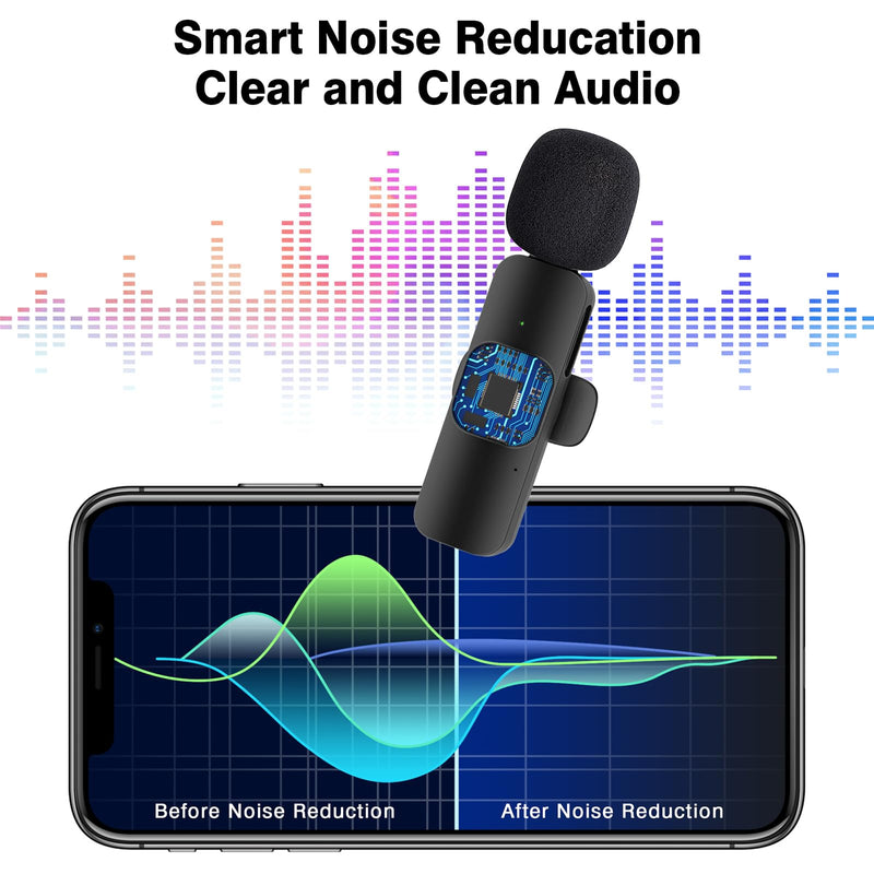 [AUSTRALIA] - Professional Wireless Lavalier Lapel Microphone for iPhone, iPad, Cordless Omnidirectional Condenser Recording Mic for Video Recording, Live Streaming, Interview Podcast Vlog YouTube Tiktok(2 Pack) Black-1 