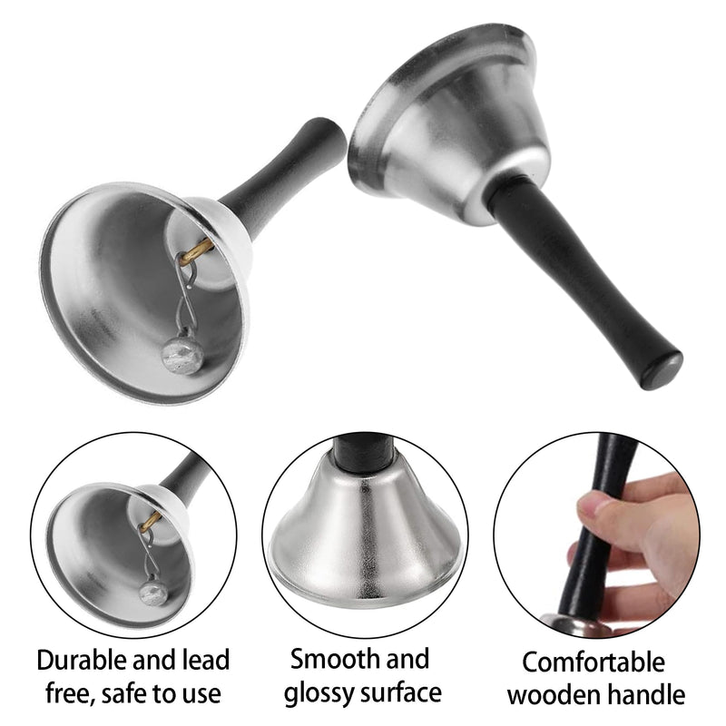 24 Pcs Hand Bells Steel Service Handbells Black Wooden Handle Diatonic Metal Bells Musical Percussion for School Church Wedding Dinner Calling Decor (Silver)